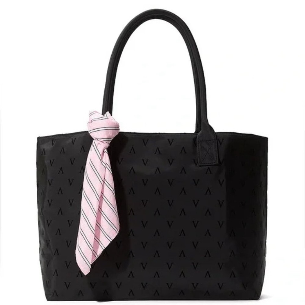 New NWT Victoria's Secret Black VS Tote Zip & Pink Scarf